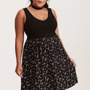 Black dress with small dark print floral print